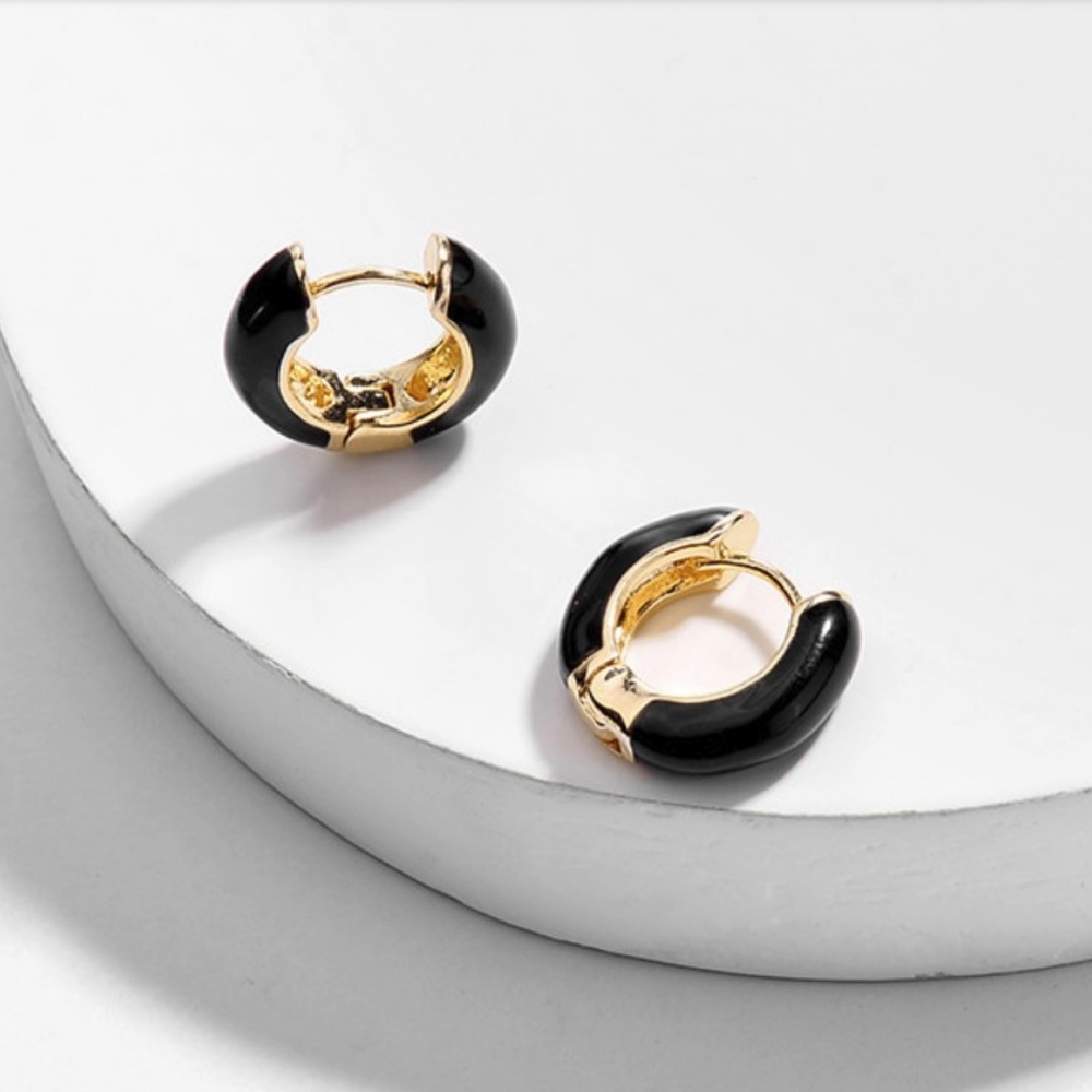 Mini Hoop Earrings Cuffs Enamel Color block - Picture 2 of 3